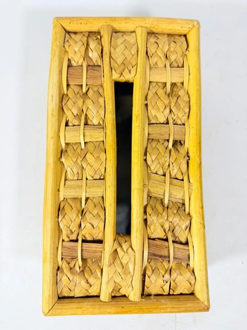 Woven Wicker Rattan Tissue Rectangle Box Cover Vintage Bathroom Decor